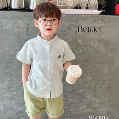 Set sơ mi tay ngắn cổ trụ kẻ sọc thêu khủng long và cá sấu cho bé trai 9kg tới 25kg Bernie 1223B025