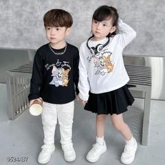 Áo thun cotton tay dài họa tiết mèo và chuột dễ thương cho bé trai bé gái 1đến 7 tuổi BERNIE 0524A37