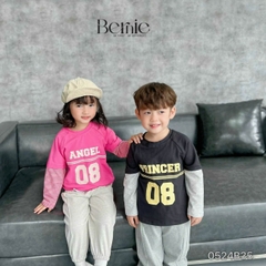 Set bộ thun dài tay cotton phối tay sọc in chữ số cho bé trai bé gái đi chơi đi học 1đến 7tuổi BERNIE 0524B35