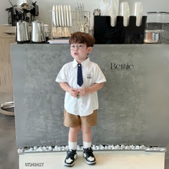 Set đồ sơ mi ngắn tay đồng phục đôi cho bé trai bé gái kèm cà vạt nơ đi học đi chơi 11 tới 28kg BERNIE 0724B41G