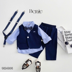 Set vest dài gile áo sơ mi túi khăn công tử lịch lãm bé trai thôi nôi sinh nhật 1 đến 7 tuổi BERNIE 0824b06