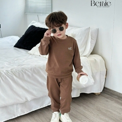 Set bộ thun  bozip dài tay thêu ngực cho bé trai phong cách hàn quốc size 1 đến 7 tuổi BERNIE 0724B04