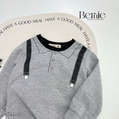 Set bộ tay dài họa tiết đai in kèm quần dài da cá cho bé trai size 1 đến 7 tuổi BERNIE 0524B03