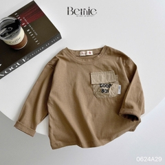 Áo thun cotton tay dài phối túi màu in chữ cho bé trai phong cách Hàn quốc 1đến 7tuổi BERNIE 0624A29