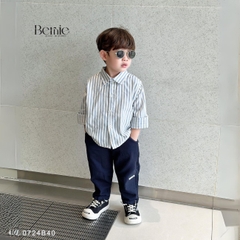 Set gilê kẻ 3 chi tiết áo sơ mi dài tay áo gi lê quần kaki cho né trai 1 đến 7 tuổi BERNIE 0724B40