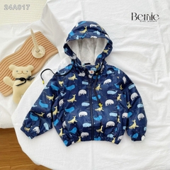 Áo khoác gió có mũ họa tiết nhiều màu unisex cho bé trai bé gái size 1 đến 7 tuổi BERNIE 24A017