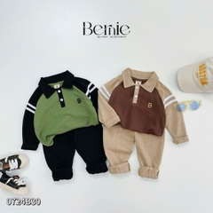 Set bộ thun polo dài tay raplang chất polo cá sấu họa tiết thêu cho bé trai 1 đến 7 tuổi BERNIE 0724B30