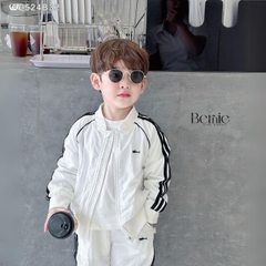 Set bộ gió dài tay thể thao 2 lớp màu trắng màu đen sơ mi unisex cho bé trai bé gái 1 đến 7 tuổi BERNIE 0524B32