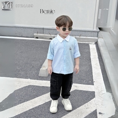 Áo sơ mi tay dài phối kẻ thêu gấu cho bé trai đi chơi đi tiệc sành điệu 1 đến 7 tuổi BERNIE 0724A39