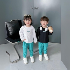 Set bộ thun tay dài unisex chất cotton họa tiết in chữ cho bé trai bé gái size 1đến 7 tuổi BERNIE 0624B05