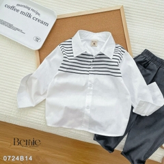 Set bộ sơ mi trắng dài tay phối kẻ kèm quần kaki dài cho bé trai 1 đến 7 tuổi BERNIE 0724B14