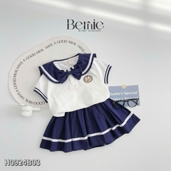 Bộ đồ thun Polo cho bé trai bé gái đồng phục BERNIE thủy thủ quần short ngắn chân váy xếp ly 8-30kg H0924B04