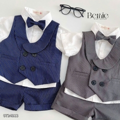 Set bộ gilê vest công tử cổ sam 4 chi tiết áo sơ mi ngắn phối gi le rời kèm nơ cổ 1 đến 7 tuổi BERNIE 0724B13
