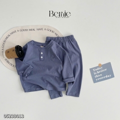 Set bộ thun cotton dài tay cho bé trai màu trơn basic hàn quốc thêu mỏ neo 1 đến 7 tuổi BERNIE 0523B013