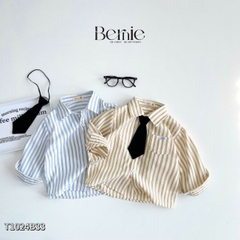 Set bộ sơ mi kẻ tay dài phối cà vạt kèm quần kaki dài cho bé trai 1 đến 7 tuổi BERNIE 0624B28