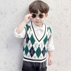 Áo khoác gile len họa tiết quả trám phong cách hàn quốc cho bé trai bé gái size 1 đến 7T BERNIE 24A0019