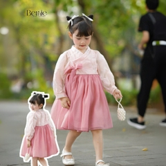 Set so mi dài Hanbok mặc tết phong cách hàn quốc dễ thương cho bé gái hoạ tiết hoa xuân màu hồng màu xanh hàn quốc cho bé 1 đến 7 tuổi BERNIE 0924B21