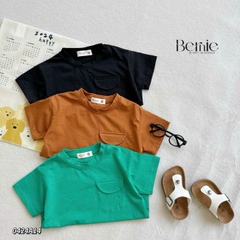 áo phông ngắn tay trơn cho bé trai bé gái, áo thun ngắn tay cotton màu trắng xanh nâu đen 1 đến 6 tuổi BERNIE 0424A14