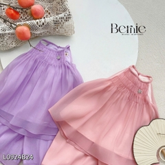 Set yếm lụa hoa sen cho bé gái dễ thương chất lụa sần cao cấp Bernie 1 tuổi đến 7 tuổi