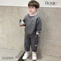 Set dài bé trai thể thao tay dài phối màu chất da cá họa tiết thêu gấu size 1 đến 7 tuổi BERNIE H1124B07