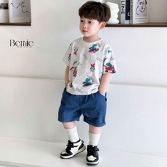 Set bộ thun cotton họa tiết khủng long phong cách hàn quốc cho bé trai 1 đến 7 tuổi BERNIE H1124B02
