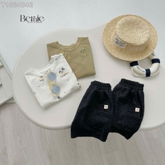 Set đồ thun tay ngắn basic cho bé trai mùa hè in cây dừa size 1 đến 7 tuổi BERNIE H1024B23
