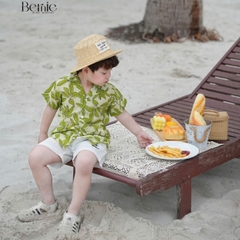 Set sơ mi đũi unisex bé trai bé gái đi biển họa tiết đi biển lá nổi bật size 1 đến 7 tuổi BERNIE 0124B39