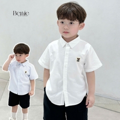 Áo sơ mi trắng xanh cộc tay phối gấu Bernie – Sự lựa chọn đáng yêu cho bé từ 1 đến 7 tuổi