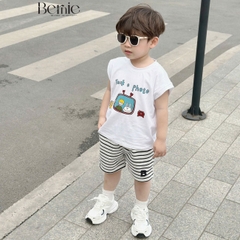 Set bộ tanktop bé trai áo thun ba lỗ in họa tiết kèm quần short kẻ sọc 1 đến 7 tuổi BERNIE T0225B28