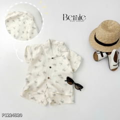 Set sơ mi đũi đi biển unisex cho bé trai bé gái họa tiết cây dừa size 9 tới 25kg BERNIE P1224B20