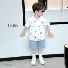  Set bộ polo tay ngắn cho bé trai họa tiết biển xanh kèm quần short size 1 đến 7 tuổi BERNIE T1124B58