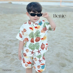 Set sơ mi đũi đi biển unisex cho bé trai bé gái họa tiết summer size 9 tới 25kg BERNIE T0325B26