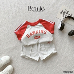 Set bộ tay ngắn thể thao áo raplang họa tiết Hawkins kèm quần short cho bé trai bé gái size 1 đến 7 tuổi BERNIE P0225B14