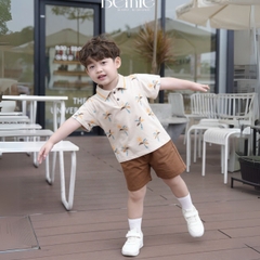 Set bộ polo cho bé trai màu nâu họa tiết cây dừa in tràn kèm quần short đùi kaki 1 đến 7 tuổi BERNIE H1124B14