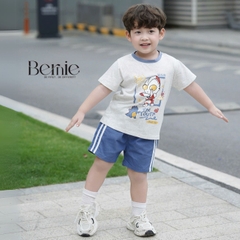  Set bộ cộc tay siêu nhân điện quang áo thun cotton và quần short denim bé trai 1 đến 7 tuổi BERNIE H1224B07
