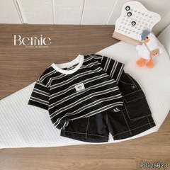 Đồ bộ cộc họa tiết kẻ ngang kèm quần kaki túi hộp cho bé trai size từ 9đến 24kg BERNIE KIDS P0125B23