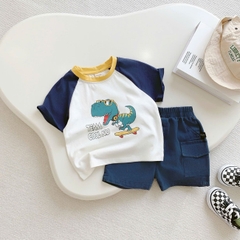 Set bộ tay ngắn bé trai áo thun zaclang họa tiết khủng long cool kid và quần short denim 9 tới 28kg BERNIE H1224B10