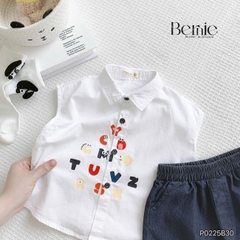 Set bộ tanktop cho bé trai áo sơ mi tanktop họa tiết hình in và chữ cute kèm quần short jean 9kg đến 28kg BERNIE P0225B30