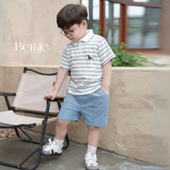 Set bộ polo thêu khủng long bé trai áo thun polo họa tiết thêu khủng long và quần short jean mềm 1 đến 7 tuổi BERNIE H0425B47