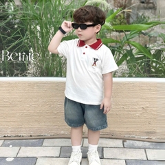 Set bộ polo kèm quần jean cho bé trai áo thun polo họa tiết thêu mickey và quần short jean mềm 1 đến 7 tuổi BERNIE T0425B65