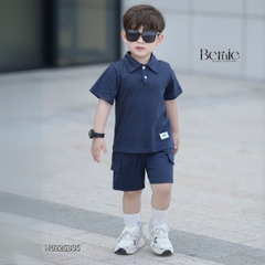 Set bộ polo thun cotton cho bé trai áo thun tay ngắn đính tag logo kèm quần short size 1 đến 7 tuổi BERNIE H0225B35
