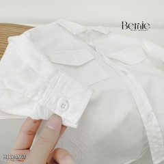  Áo sơ mi tay dài màu trắng phối túi ngực cho bé trai size 9 kg tới 28kg BERNIE H1124A67