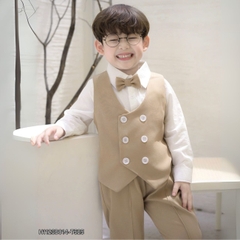 Set bộ vest gi lê bé trai 4 chi tiết áo sơ mi tay dài màu trắng phối gi le rời và quần dài kèm nơ cổ 1 đến 7 tuổi BERNIE H1123B014 - T525