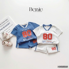 Set bộ thể thao tay ngắn phối màu họa tiết hình in 80 kèm quần short cho bé trai size 9 tới 28kg BERNIE H0525B26