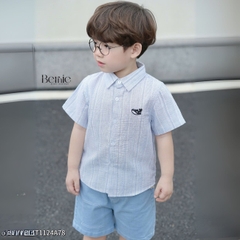 Áo sơ mi tay ngắn họa tiết kẻ thêu cá phong cách Hàn quốc cho bé trai size 9kg tới 28kg BERNIE T1124A78