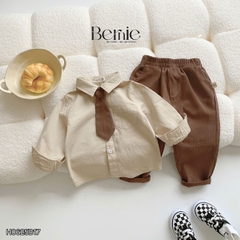 Set bộ sơ mi dài tay áo sơ mi kèm quần kaki dài phối cà vạt cho bé trai Classic Boy 9 đến 28kg BERNIE H0625B17