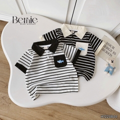Set bộ polo kẻ phối màu kèm túi ngực thêu cá cho bé trai size 1 đến 7 tuổi BERNIE H1224B44