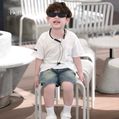 Áo thun cho bé trai tay ngắn phối túi ngực họa tiết khủng long size 9 tới 28kg BERNIE T0725A56