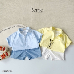 Set sơ mi 3 món đi biển đi chơi phong cách hàn quốc cho bé trai áo sơ mi áo ba lỗ và quần short cho bé trai size 1 tới 7 tuổi BERNIE H0725B74
