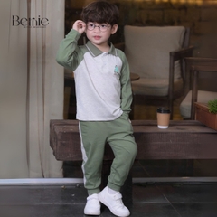 Set bộ polo tay dài raplang phối màu họa tiết thêu khủng long kèm quần dài cho bé trai size 1 đến 7 tuổi BERNIE H0425B59